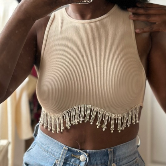 Zara Ribbed Rhinestones Croptop - Picture 3 of 9